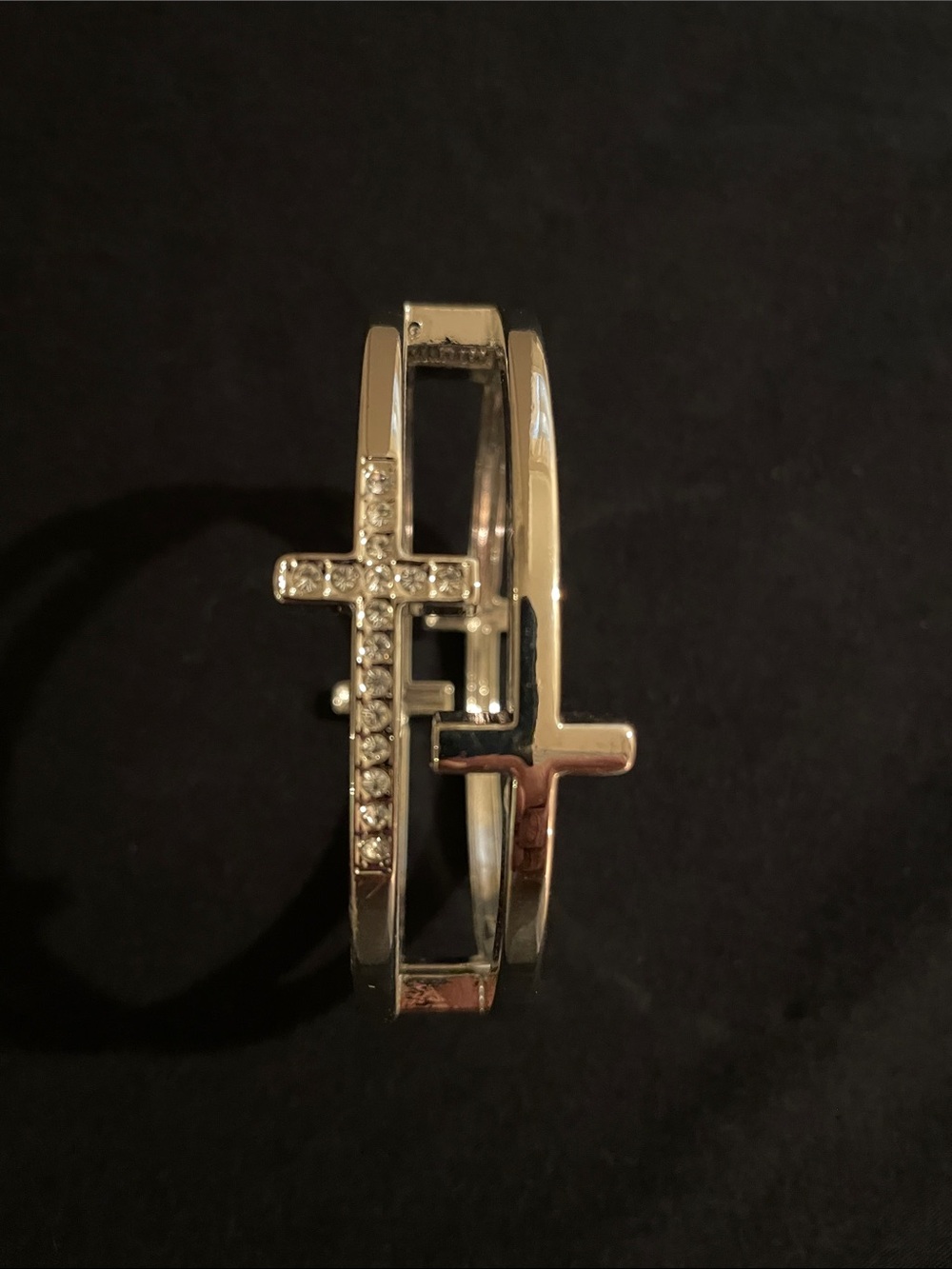 Cross Accent Silver Tone Bangle Bracelet - Women Jewelry